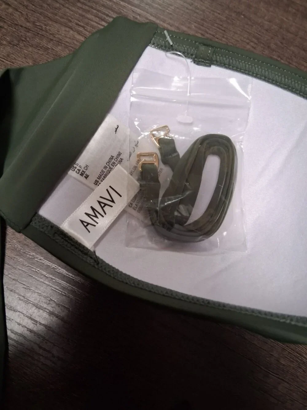 NWOT AMAVI Twist Front Bikini Top Swimsuit Olive Green Strapless Size Small